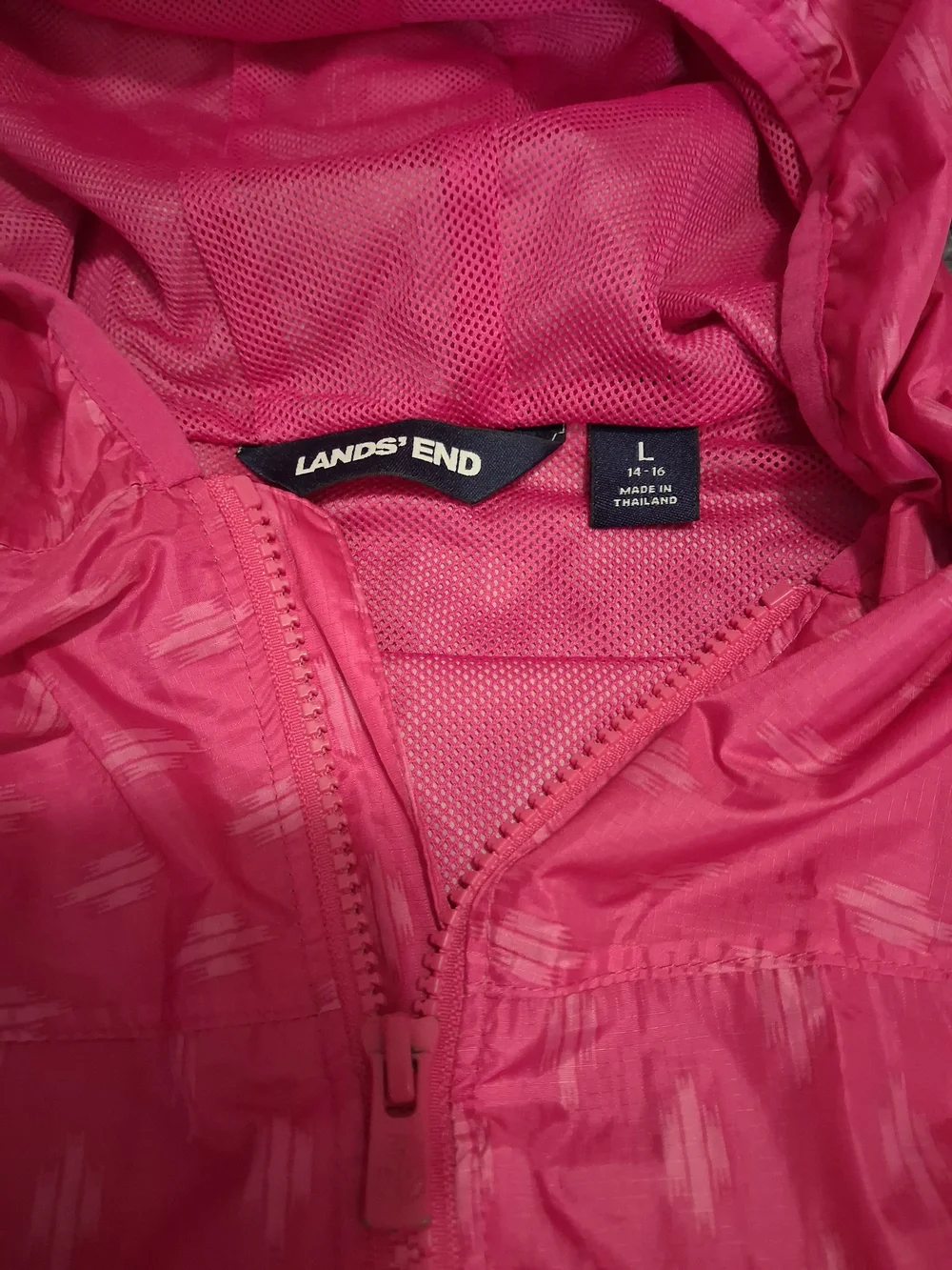 Lands' End Pink Hooded Full Zip Windbreaker Rain Jacket Girls Size L (14-16)